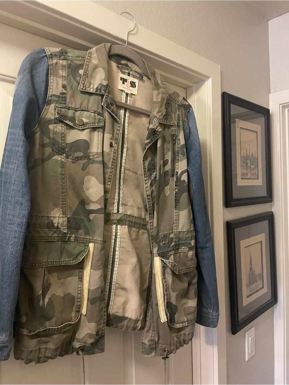 Camo Utility Jacket with Denim Sleeves - Green/Camo